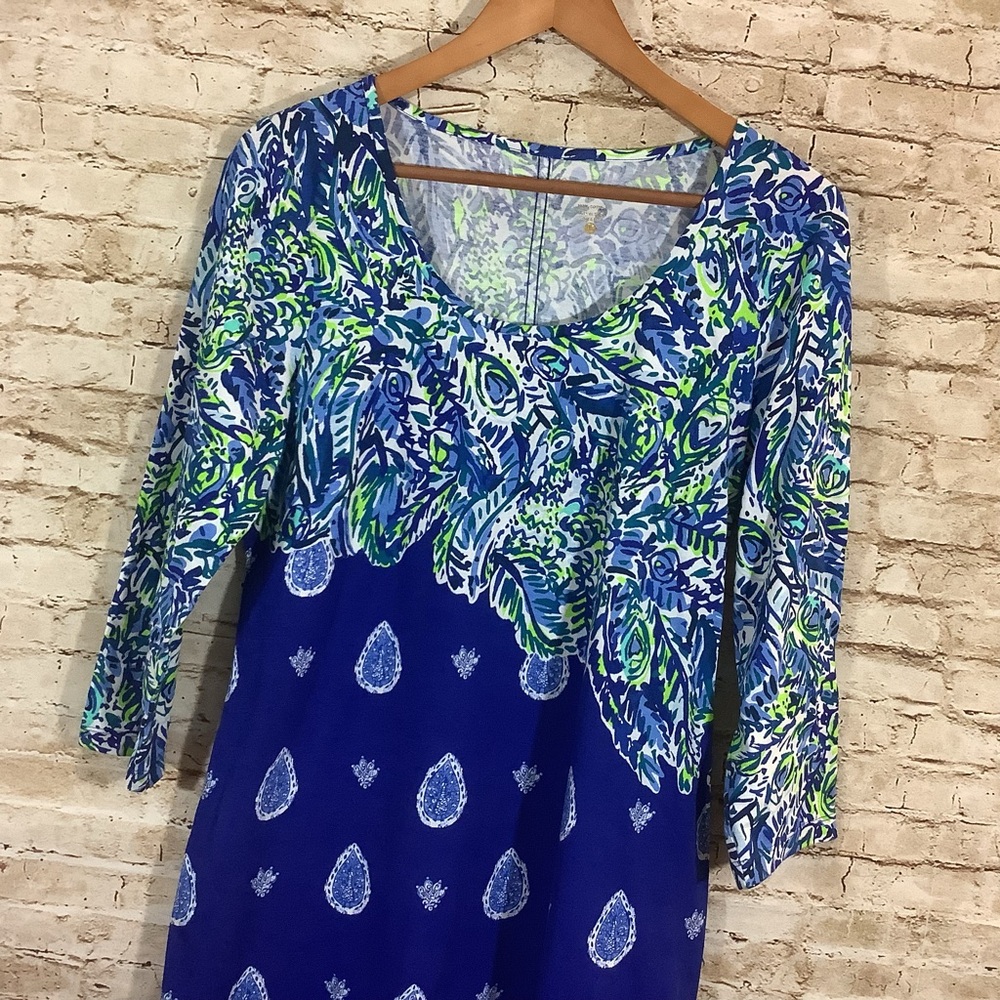 Lilly Pulitzer Blue Beacon Long Sleeved T-shirt Dress Large 100% Cotton - Picture 3 of 6